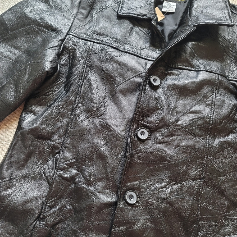 Vintage Patchwork Leather Blazer Jacket - image 4